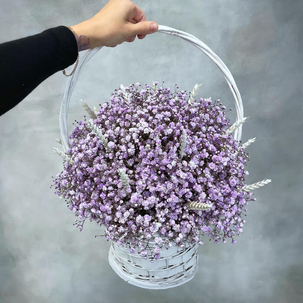 Сиреневая гипсофила в корзинке Сиреневая гипсофила в корзинке